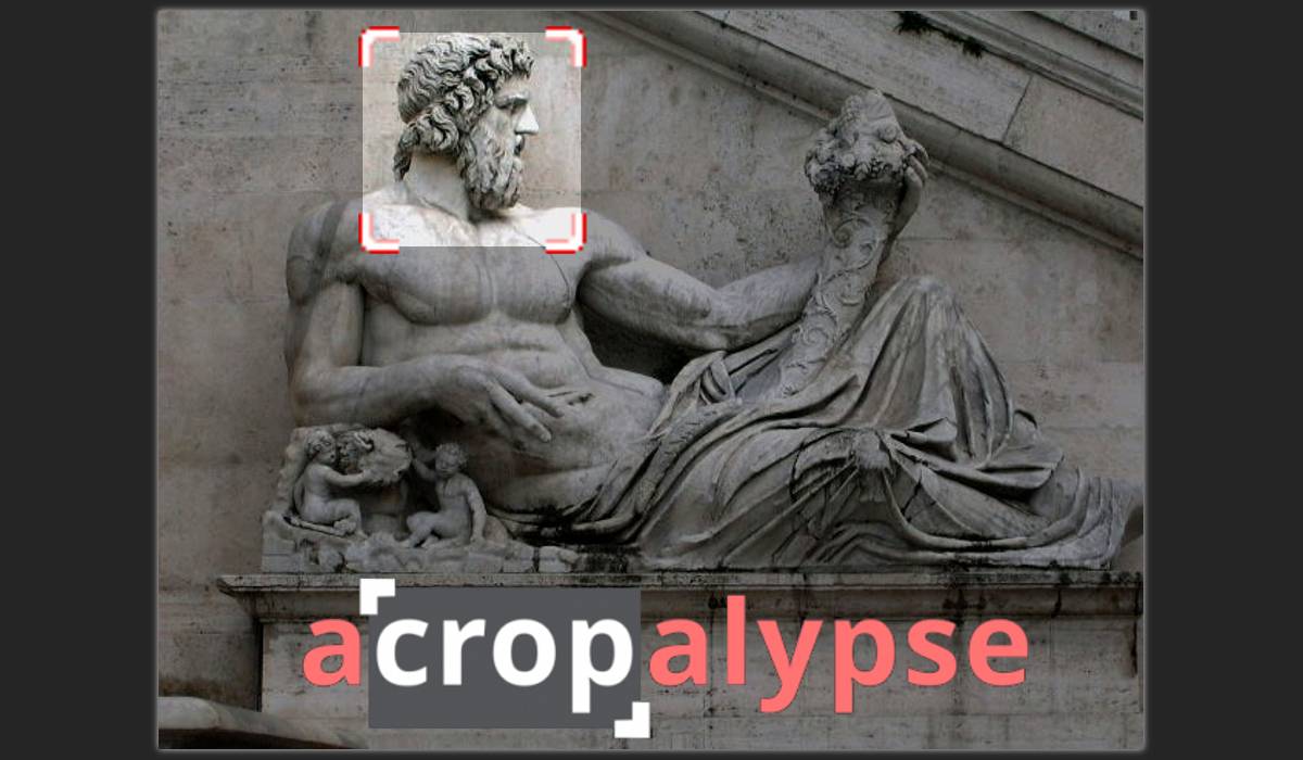 Przerobiony obrazek pokazujący rzymską statuę półleżącego brodatego mężczyzny, trzymającego w ręku róg obfitości. Jego twarz otacza jasna ramka o czerwonych rogach, zaś reszta obrazka, na której widać jego półnagie ciało, jest przyciemniona, tak jakby tylko twarz miała zostać wycięta z obrazka. U dołu widać napis Acropalypse.