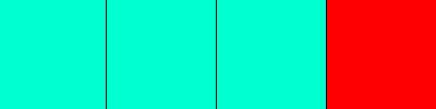 Cztery kwadratowe piksele ustawione w jednej linii. Pierwsze trzy mają taki sam seledynowy kolor, zaś ostatni ma kolor czerwony