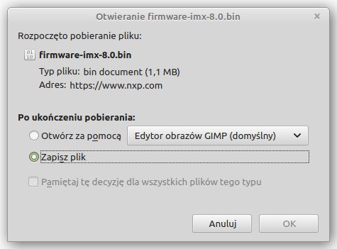 Komunikat wyświetlany przez przeglądarkę, pytający czy chcemy zapisać plik bin, czy też otworzyć go domyślnym programem