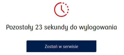 Zrzut ekranu pokazujący białe pole z ikoną zegarka i napisem, że pozostały 23 sekundy do wylogowania.