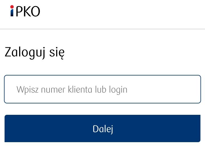 Zrzut ekranu pokazujący formularz logowania do banku. Widać tutaj jedno pole, z miejscem na login.