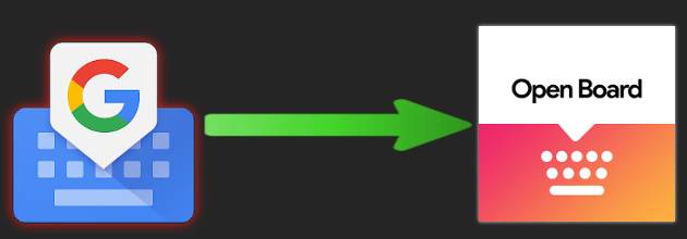 Zielona strzałka prowadząca od ikony aplikacji Gboard do ikony OpenBoard