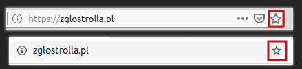Zrzut ekranu porównujący paski główne z Chrome'a i Firefoksa. Na obu z nich po prawej stronie widać zaznaczoną gwiazdkę.