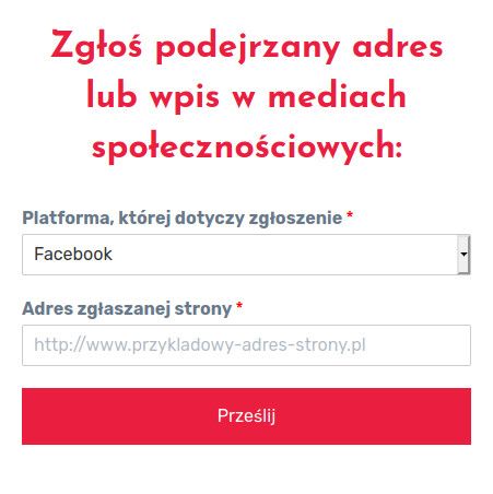 Zrzut ekranu pokazujący formularz ze strony Zgłoś Trolla.