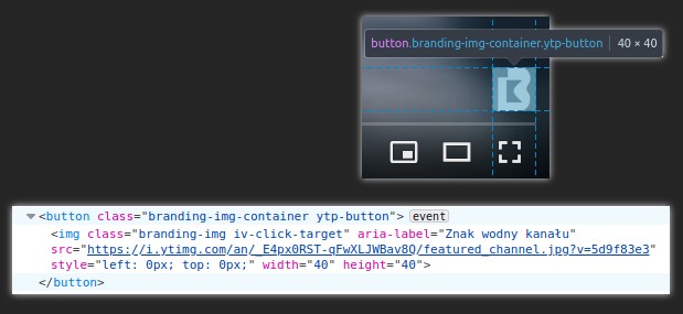 Dwa zrzuty ekranu ułożone jeden pod drugim. Pierwszy pokazuje logo kanału Business Casual, otoczone ramką dodaną przez przeglądarkę. Drugi pokazuje kod HTML odpowiadający temu elementowi.