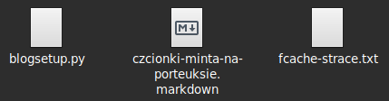 Trzy pliki wewnątrz przeglądarki. Tylko jeden ma swoją ikonę, a pozostałe dwa to białe prostokąty