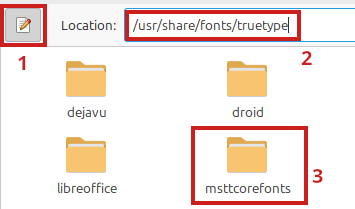 Zrzut ekranu pokazujący zawartość systemowego folderu z czcionkami, wyróżniony jest na nim folder msttcorefonts.
