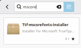 Zrzut ekranu z instalatora oprogramowania na Mincie, pokazujący znaleziony pakiet czcionek TTF Microsoftu.