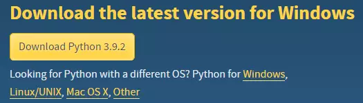 Zrzut ekranu ze strony Pythona. Na jaskrawym tle widać wersję proponowaną dla naszego systemu operacyjnego.