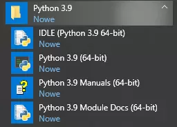 Menu Start z Windowsa, zakładka dla Pythona.